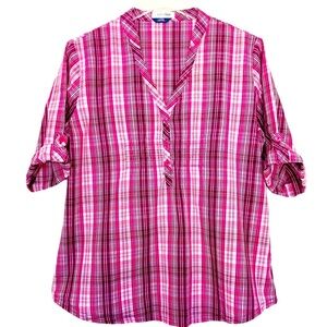ANCHOR BLUE Pink Plaid Top Size Large